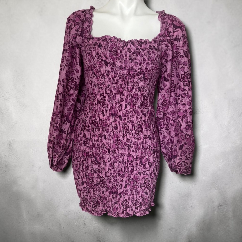 Free People Smock It To Me Mini Dress Azalea Combo‎ Floral Print Women's Size M